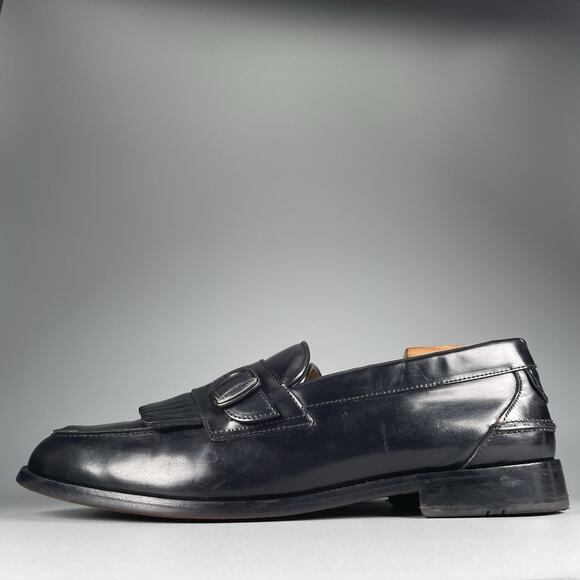 GH BASS & CO Men’s 11.5 Black Leather Slip On Kiltie Buckle Strap Loafers Shoes - Picture 1 of 9